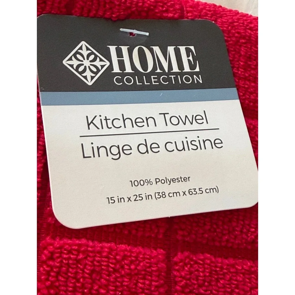 Home Collection Red Grid Textured Kitchen Towel 15x25 100% Polyester Dish Cloth